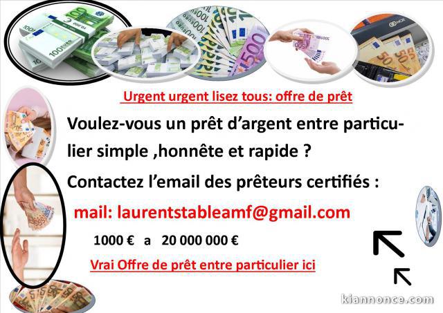  Offre de prêt entre particulier sérieux fiable très  très rapide